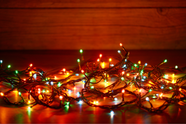 Photo of colored string lights.