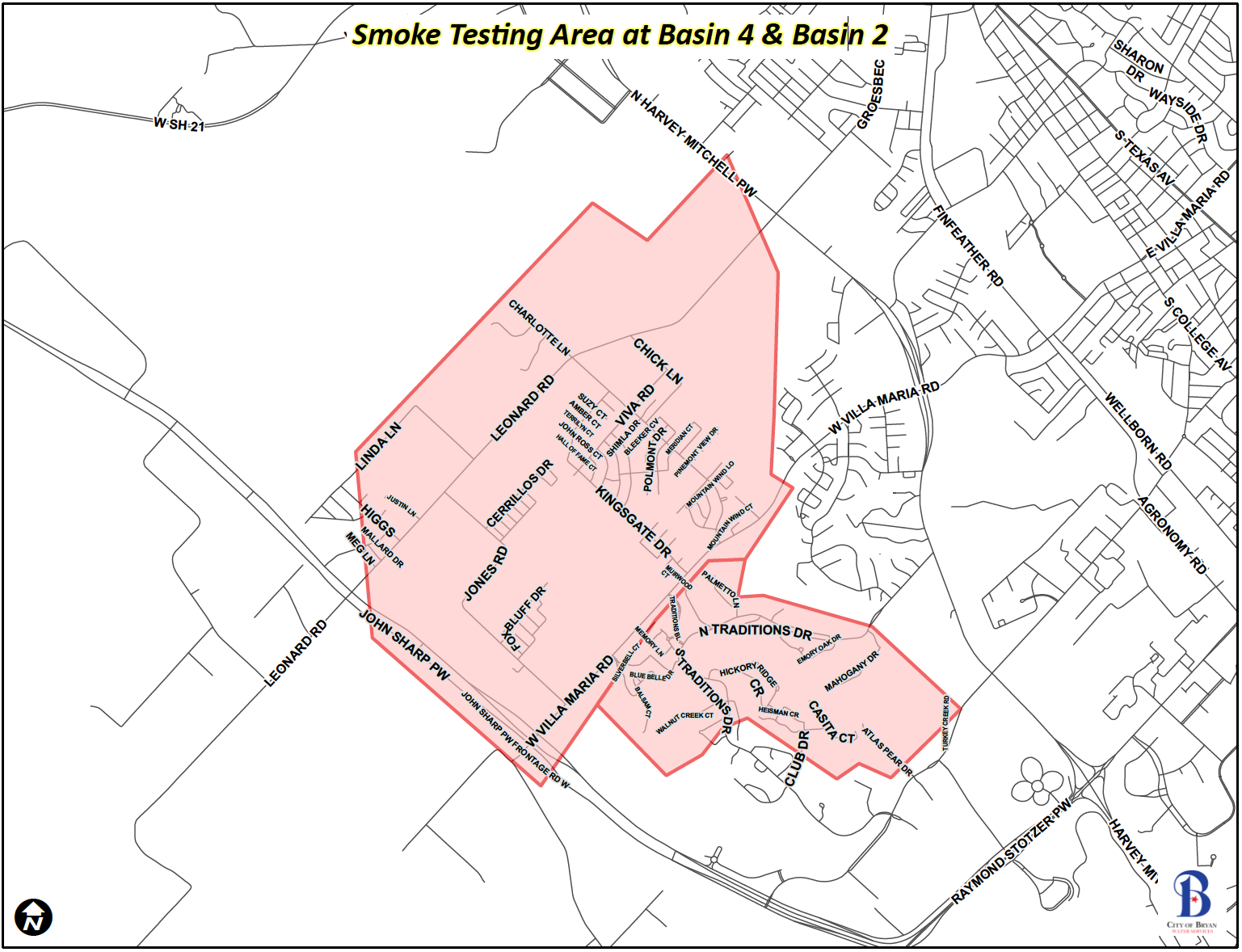 Smoke Testing Area at Basin 4 and Basin 2 map