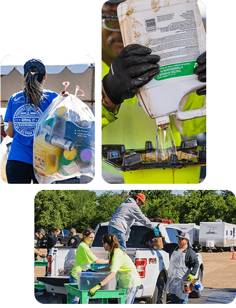 collage of staff disposing of hazardous waste during the community event