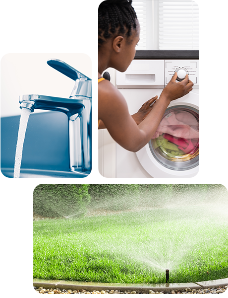 water conservation efforts including turning off the tap, decreasing laundry loads, and watering lawns less