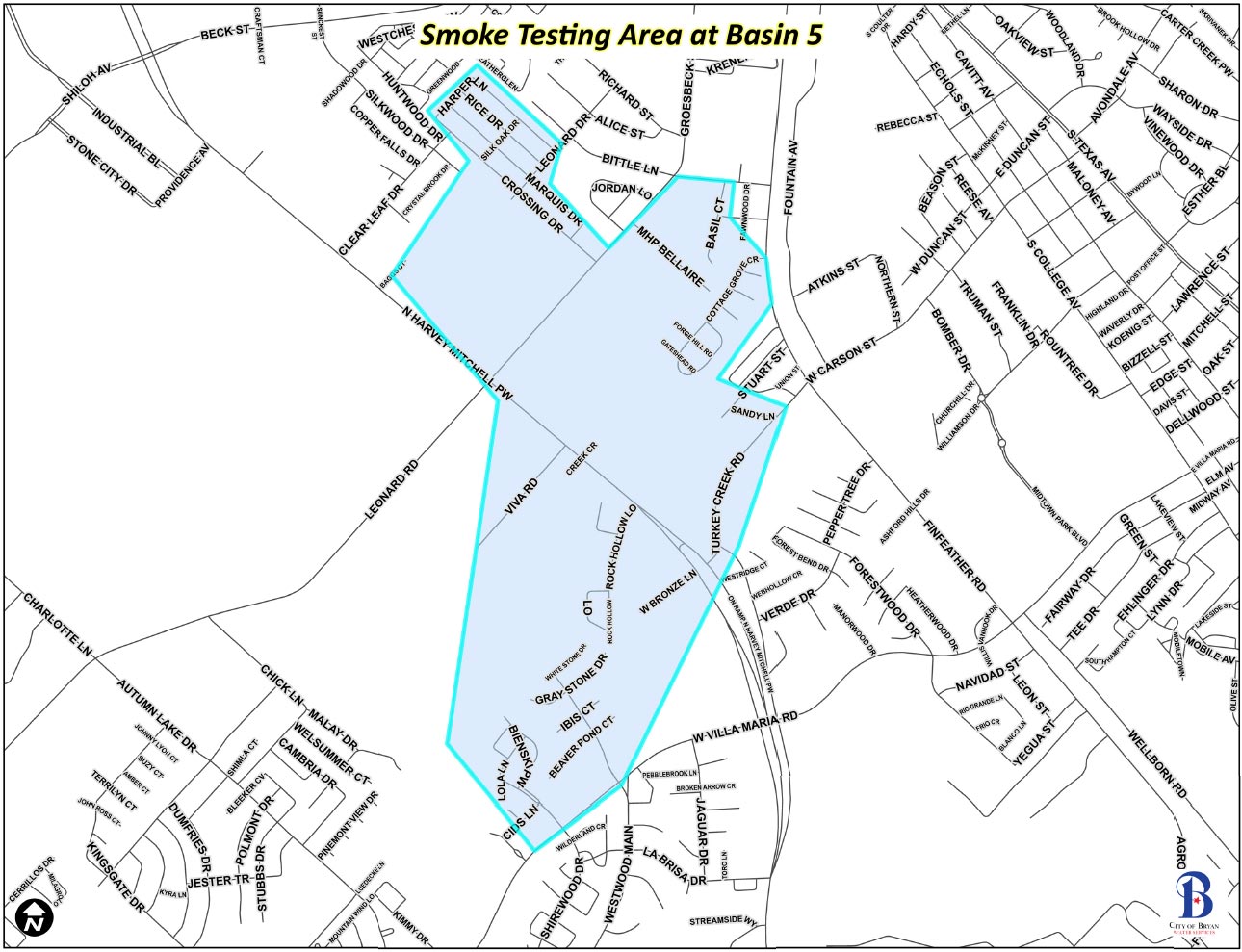 Map highlighting Basin 5 area in South Bryan