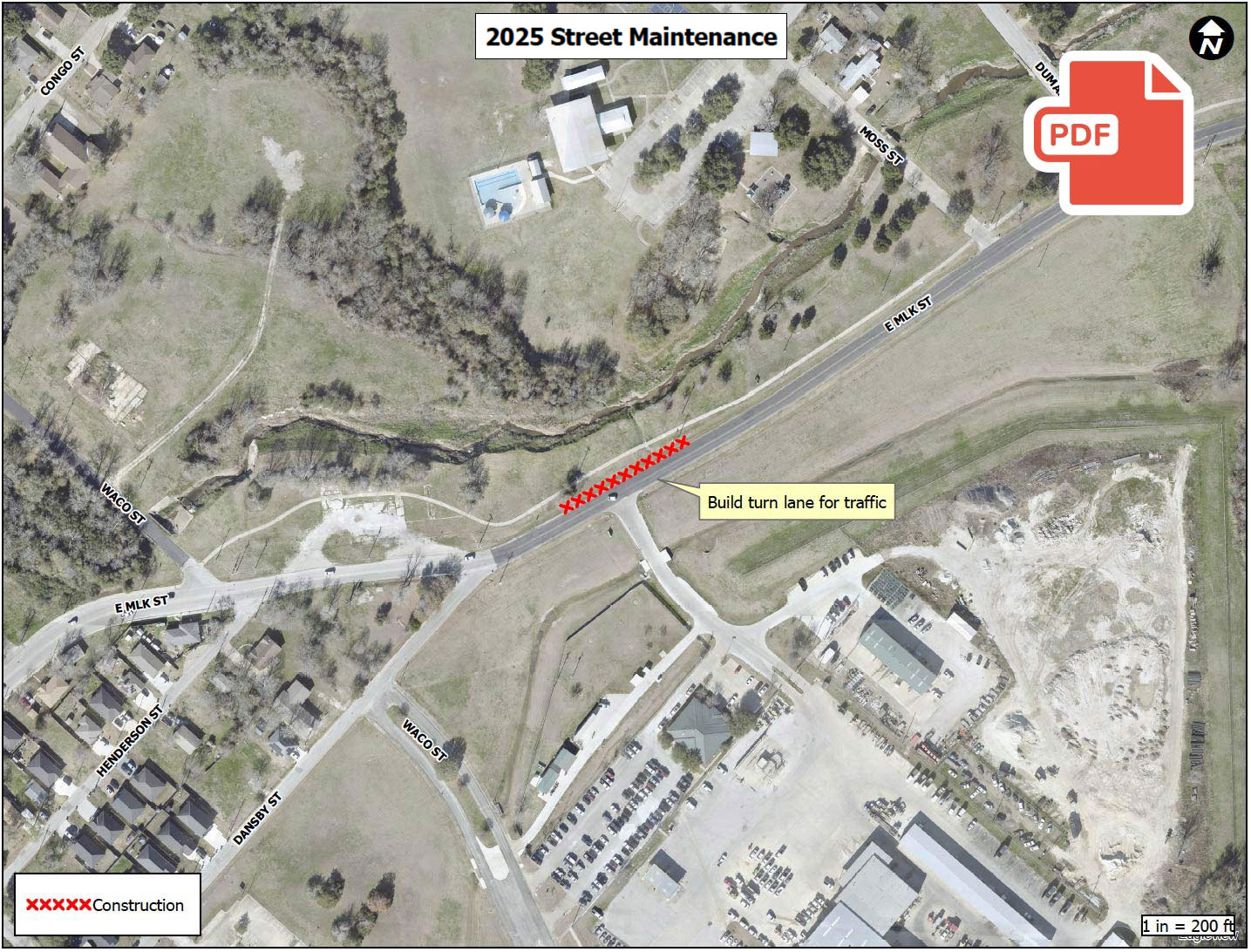 construction map for a new turn lane that will allow vehicles to turn safely into the City of Bryan offices and facilities, located at 1309 E. Martin Luther King Jr. St.