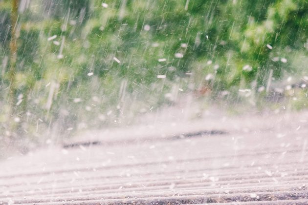 hail raining down on a rooftop