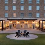 hotel courtyard at sunset