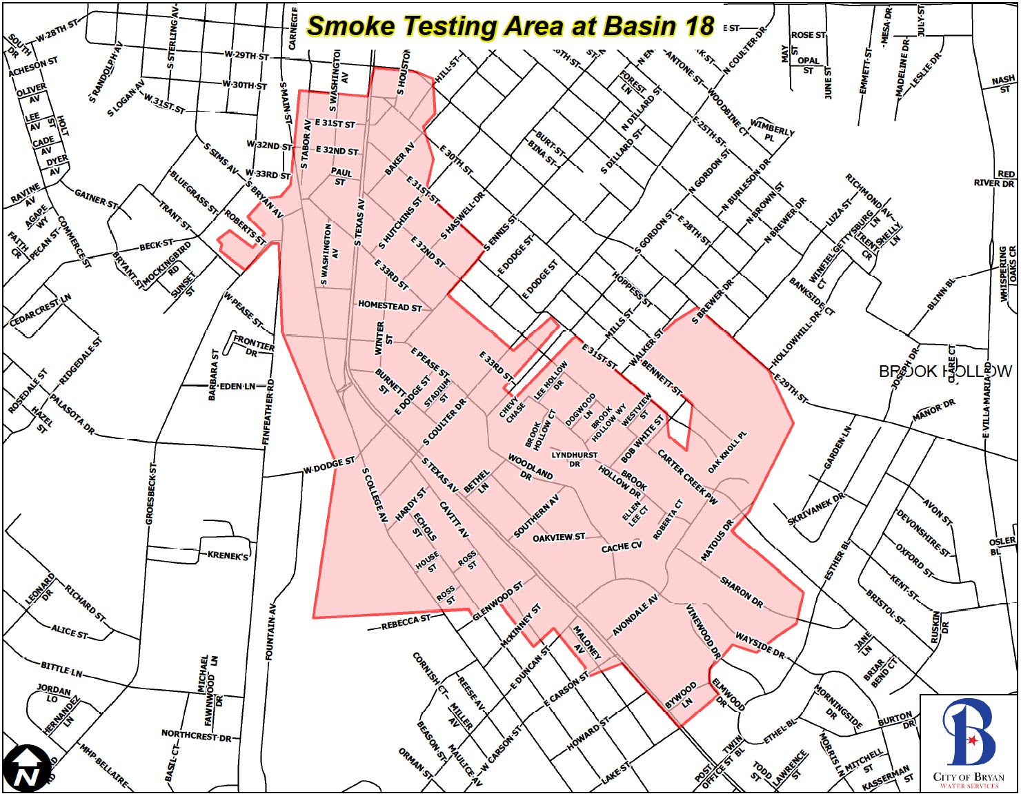 Map highlighting the Basin 18 area for smoke testing